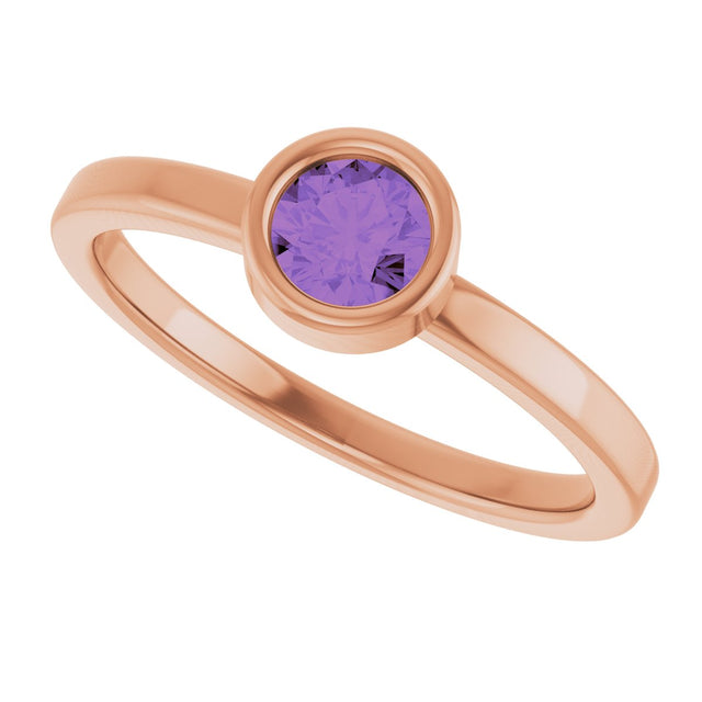 14K Gold Round Natural Amethyst Bezel-Set Solitaire Ring - Rose Gold - view 5