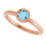 14K Gold Round Natural Aquamarine Bezel-Set Solitaire Ring - Rose Gold - view 5