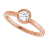 14K Gold Round Natural White Sapphire Bezel-Set Solitaire Ring - Rose Gold - view 5