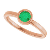 14K Gold Round Lab-Grown Emerald Bezel-Set Solitaire Ring - Rose Gold - view 5