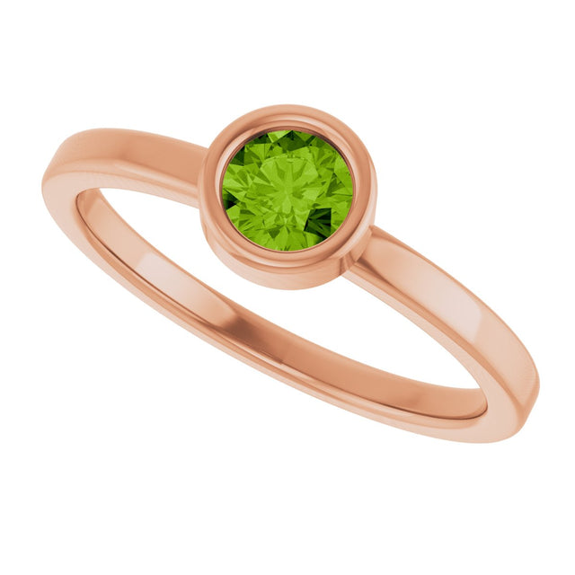 14K Gold Round Natural Peridot Bezel-Set Solitaire Ring - Rose Gold - view 5