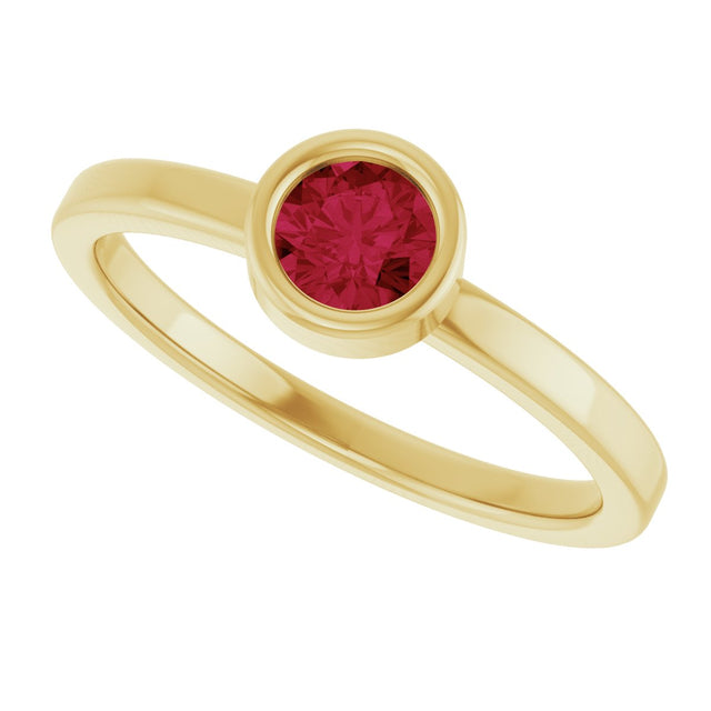 14K Gold Round Natural Ruby Bezel-Set Solitaire Ring - Yellow Gold - view 5