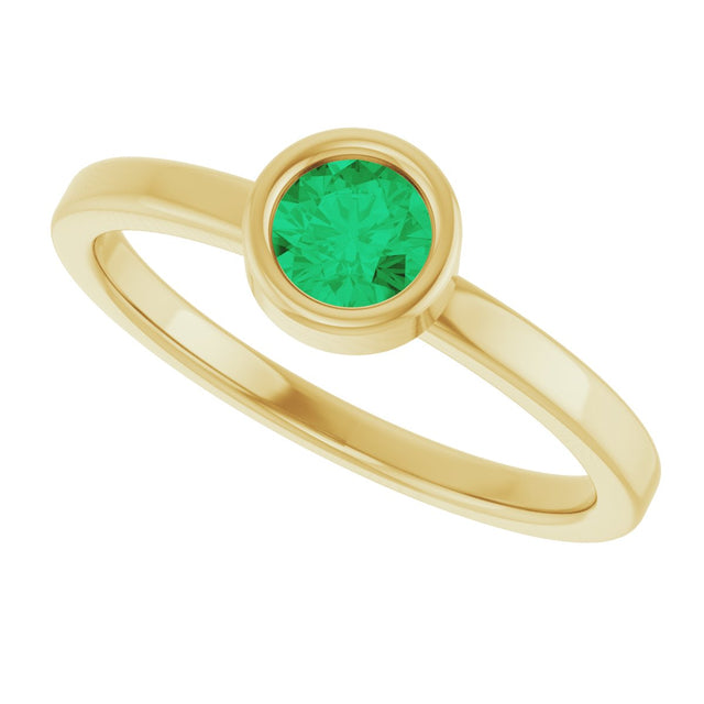 14K Gold Round Lab-Grown Emerald Bezel-Set Solitaire Ring - Yellow Gold - view 5