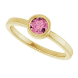 14K Gold Round Natural Pink Tourmaline Bezel-Set Solitaire Ring - Yellow Gold - view 5