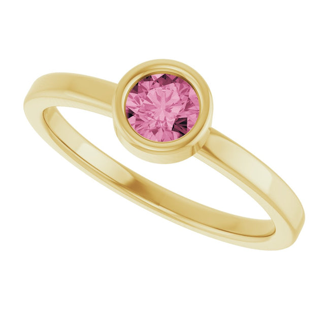 14K Gold Round Natural Pink Tourmaline Bezel-Set Solitaire Ring - Yellow Gold - view 5