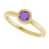 14K Gold Round Natural Amethyst Bezel-Set Solitaire Ring - Yellow Gold - view 5
