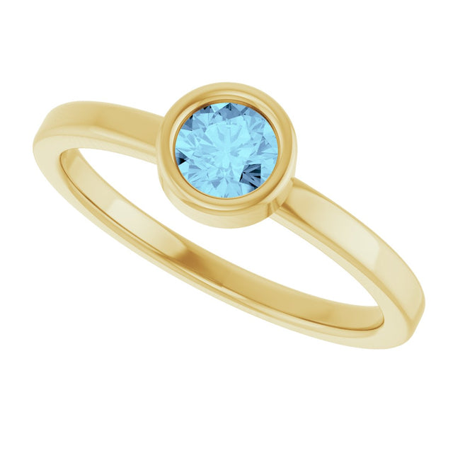 14K Gold Round Natural Aquamarine Bezel-Set Solitaire Ring - Yellow Gold - view 5