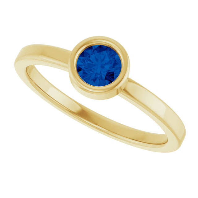 14K Gold Round Natural Blue Sapphire Bezel-Set Solitaire Ring - Yellow Gold - view 5