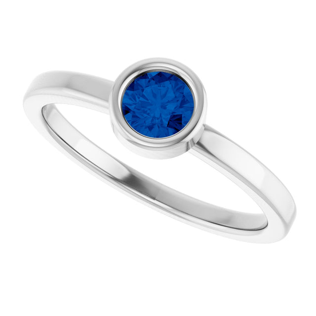 14K Gold Round Lab-Grown Blue Sapphire Bezel-Set Solitaire Ring - White Gold - view 5
