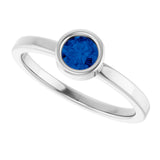 Platinum Round Lab-Grown Blue Sapphire Bezel-Set Solitaire Ring - view 5