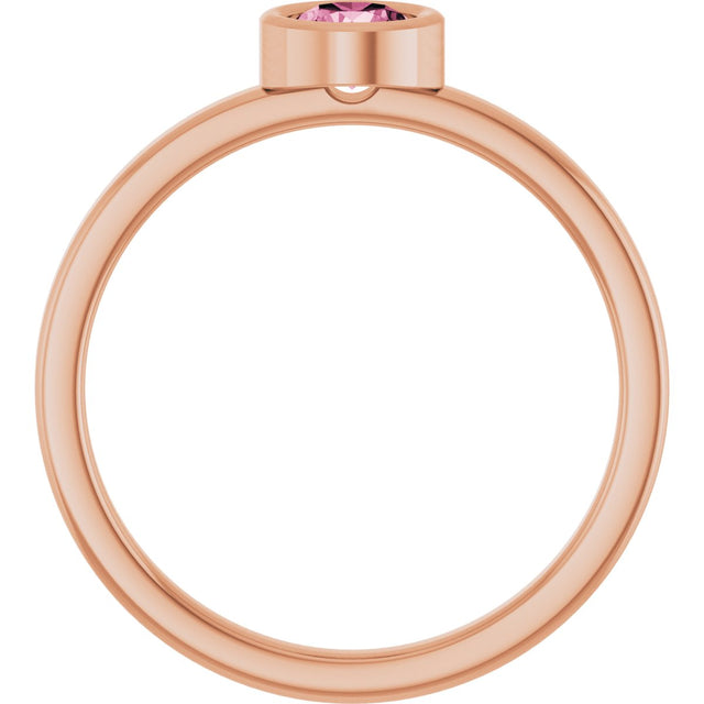 14K Gold Round Natural Pink Tourmaline Bezel-Set Solitaire Ring - Rose Gold - view 2