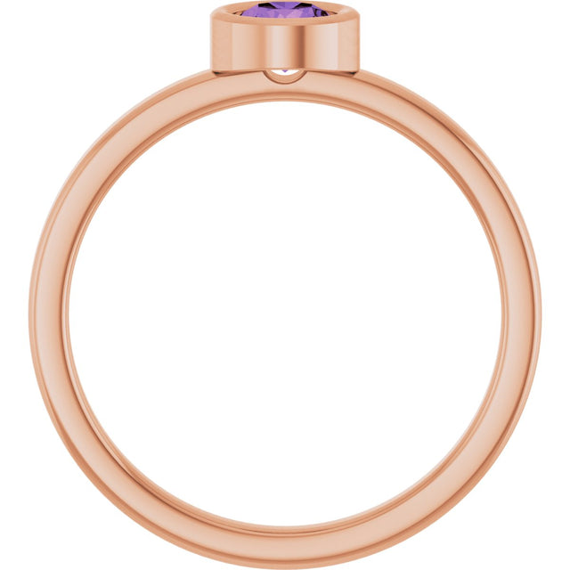 14K Gold Round Natural Amethyst Bezel-Set Solitaire Ring - Rose Gold - view 2