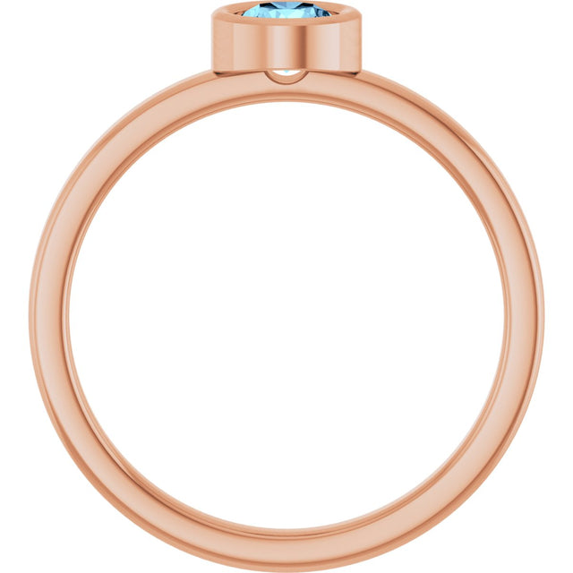 14K Gold Round Natural Aquamarine Bezel-Set Solitaire Ring - Rose Gold - view 2
