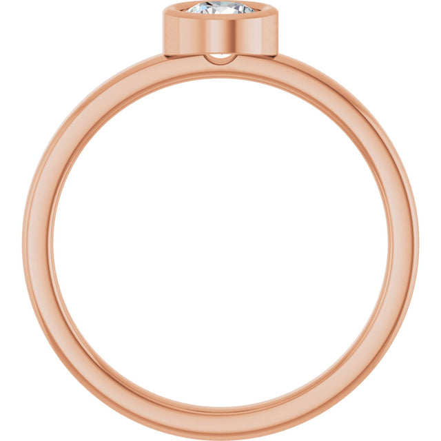 14K Gold Round Natural White Sapphire Bezel-Set Solitaire Ring - Rose Gold - view 2