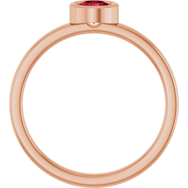 14K Gold Round Natural Ruby Bezel-Set Solitaire Ring - Rose Gold - view 2