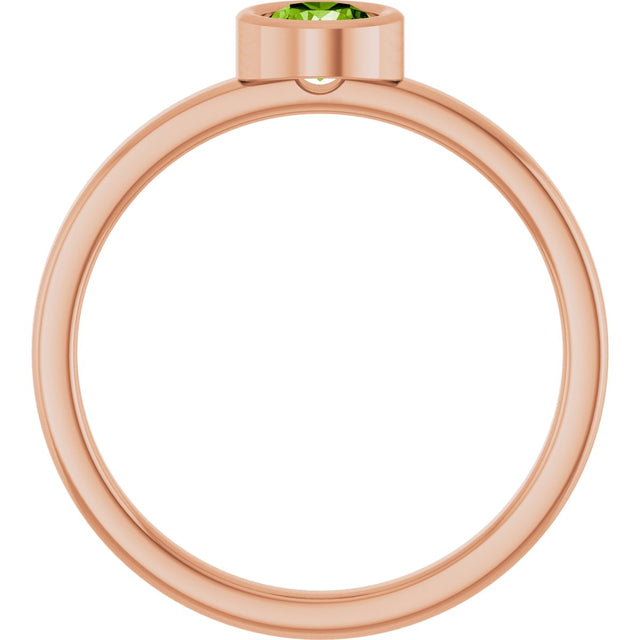14K Gold Round Natural Peridot Bezel-Set Solitaire Ring - Rose Gold - view 2