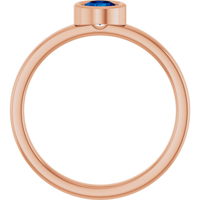 14K Gold Round Lab-Grown Blue Sapphire Bezel-Set Solitaire Ring - Rose Gold - view 2
