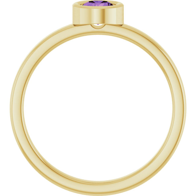 14K Gold Round Natural Amethyst Bezel-Set Solitaire Ring - Yellow Gold - view 2