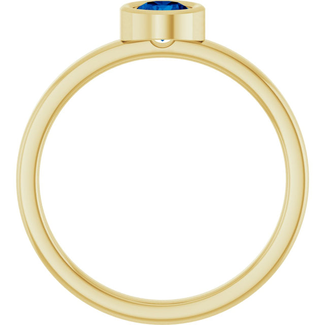 14K Gold Round Lab-Grown Blue Sapphire Bezel-Set Solitaire Ring - Yellow Gold - view 2