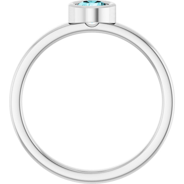 14K Gold Round Natural Blue Zircon Bezel-Set Solitaire Ring - White Gold - view 2