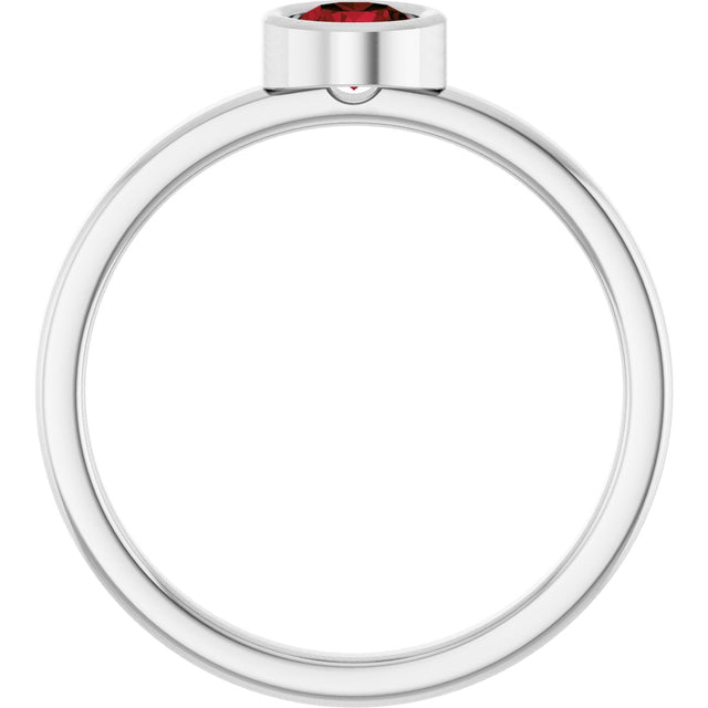 14K Gold Round Natural Mozambique Garnet Bezel-Set Solitaire Ring - White Gold - view 2