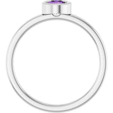 Platinum Round Natural Amethyst Bezel-Set Solitaire Ring - view 2