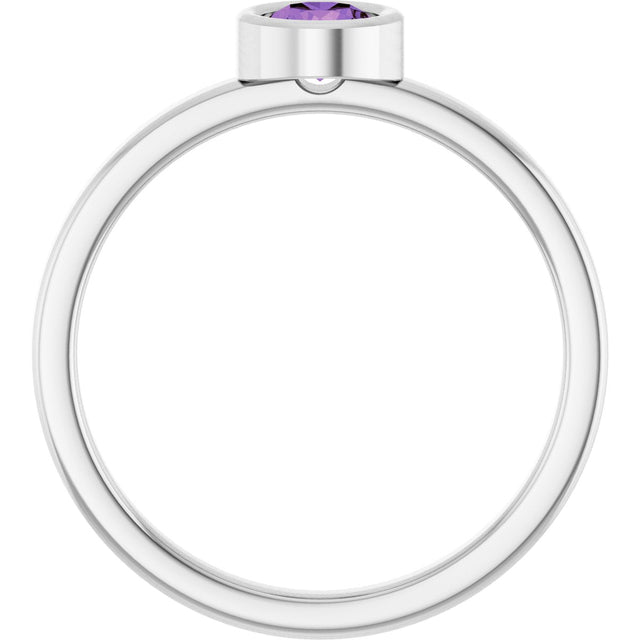 Platinum Round Natural Amethyst Bezel-Set Solitaire Ring - view 2
