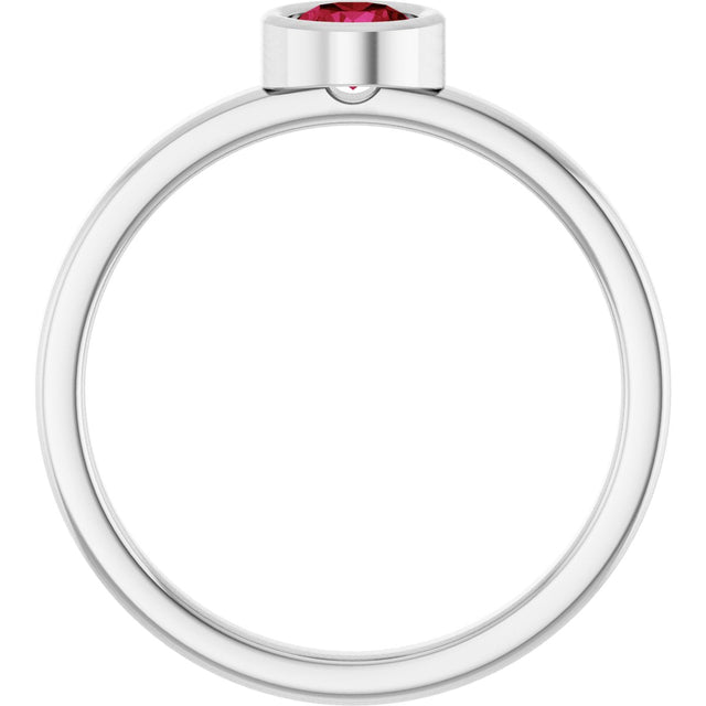Platinum Round Lab-Grown Ruby Bezel-Set Solitaire Ring - view 2