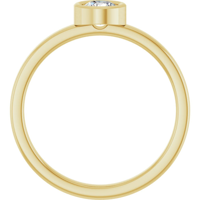 14K Gold Round Natural White Sapphire Bezel-Set Solitaire Ring - Yellow Gold - view 2