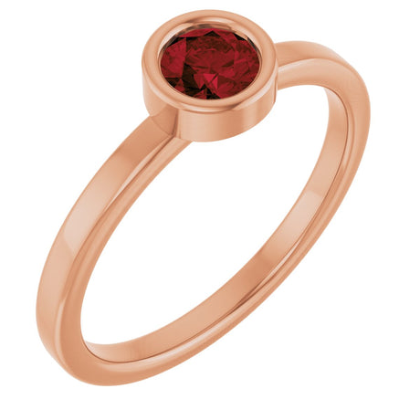 14K Gold Round Natural Mozambique Garnet Bezel-Set Solitaire Ring - Rose Gold