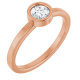 14K Gold Round Natural White Sapphire Bezel-Set Solitaire Ring - Rose Gold