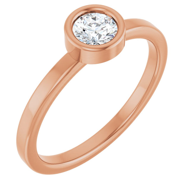 14K Gold Round Natural White Sapphire Bezel-Set Solitaire Ring - Rose Gold