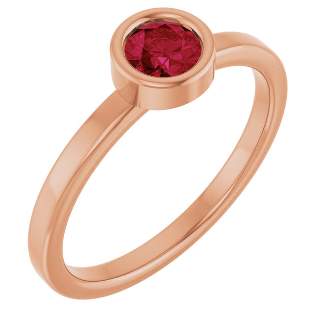 14K Gold Round Natural Ruby Bezel-Set Solitaire Ring - Rose Gold