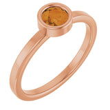 14K Gold Round Natural Citrine Bezel-Set Solitaire Ring - Rose Gold