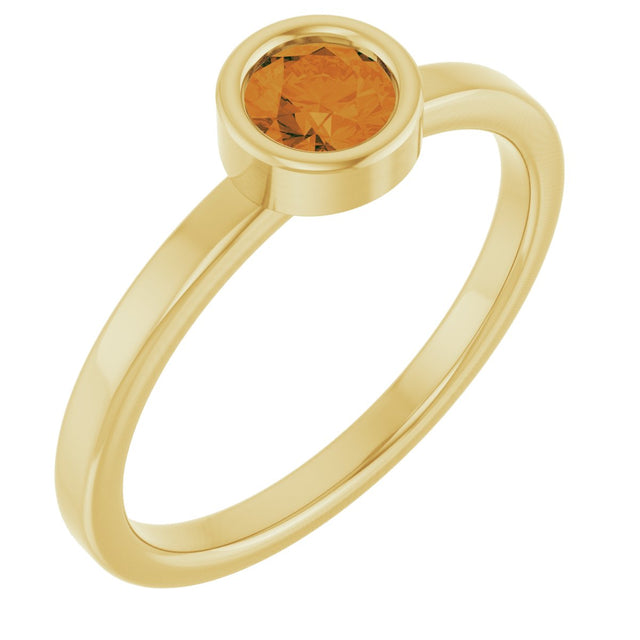 14K Gold Round Natural Citrine Bezel-Set Solitaire Ring - Yellow Gold