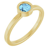 14K Gold Round Natural Aquamarine Bezel-Set Solitaire Ring - Yellow Gold