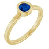 14K Gold Round Natural Blue Sapphire Bezel-Set Solitaire Ring - Yellow Gold