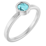 14K Gold Round Natural Blue Zircon Bezel-Set Solitaire Ring - White Gold