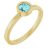 14K Gold Round Natural Blue Zircon Bezel-Set Solitaire Ring - Yellow Gold