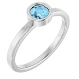 14K Gold Round Natural Aquamarine Bezel-Set Solitaire Ring - White Gold