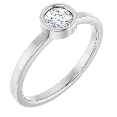 Platinum Round Natural White Sapphire Bezel-Set Solitaire Ring