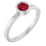 14K Gold Round Natural Ruby Bezel-Set Solitaire Ring - White Gold