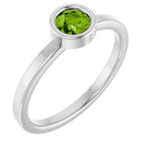 14K Gold Round Natural Peridot Bezel-Set Solitaire Ring - White Gold