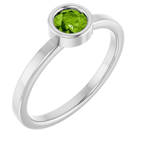 Platinum Round Natural Peridot Bezel-Set Solitaire Ring