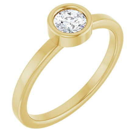 14K Gold Round Natural White Sapphire Bezel-Set Solitaire Ring - Yellow Gold