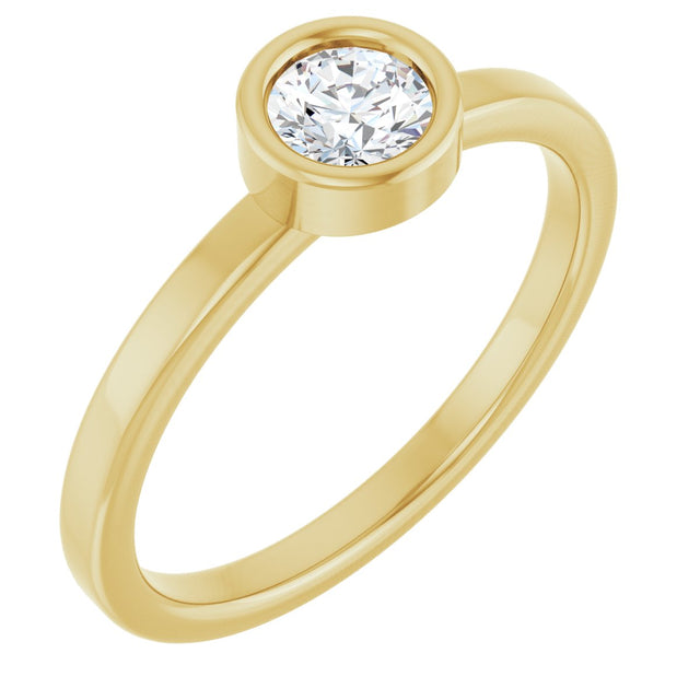 14K Gold Round Natural White Sapphire Bezel-Set Solitaire Ring - Yellow Gold