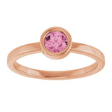 14K Gold Round Natural Pink Tourmaline Bezel-Set Solitaire Ring - Rose Gold - view 3