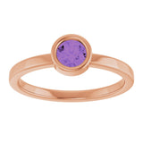 14K Gold Round Natural Amethyst Bezel-Set Solitaire Ring - Rose Gold - view 3