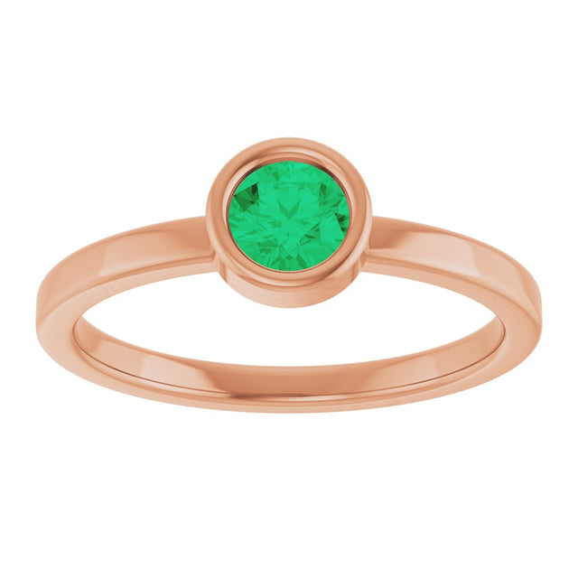 14K Gold Round Lab-Grown Emerald Bezel-Set Solitaire Ring - Rose Gold - view 3
