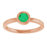 14K Gold Round Natural Emerald Bezel-Set Solitaire Ring - Rose Gold - view 3